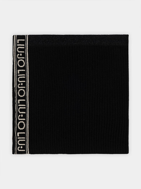 Черен плетен шал с лого детайл - 1