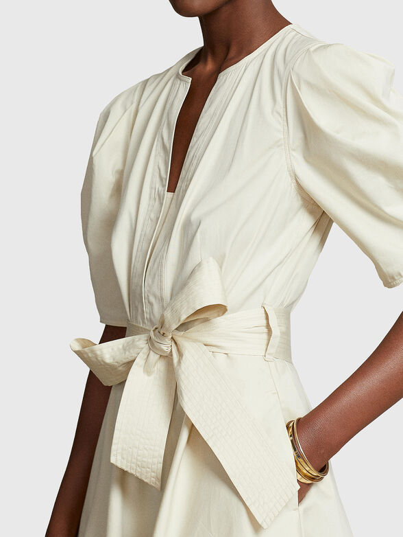 Cotton dress with puff sleeves and belt - 3