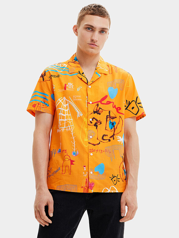 Orange shirt with colorful print - 1