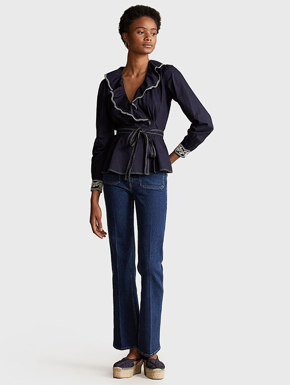 Cotton wrap blouse with embroideries - 3