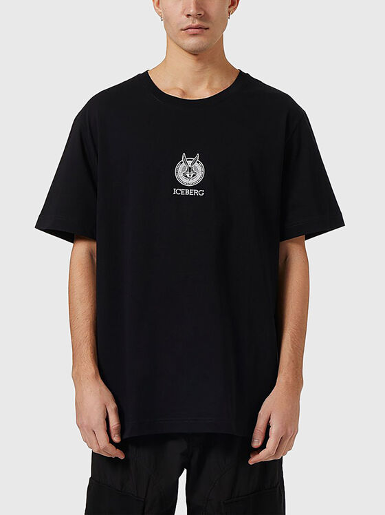 Черна памучна тениска с принт - 1