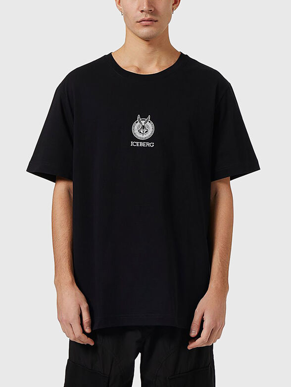 Black cotton T-shirt with print - 1
