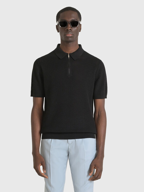 Cotton polo shirt with zip - 1