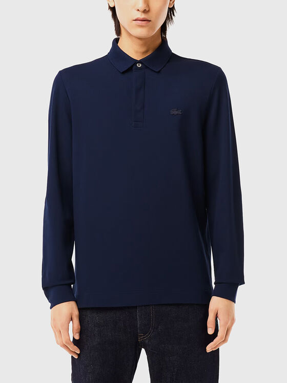 Тъмносин поло-шърт с дълъг ръкав  - 1