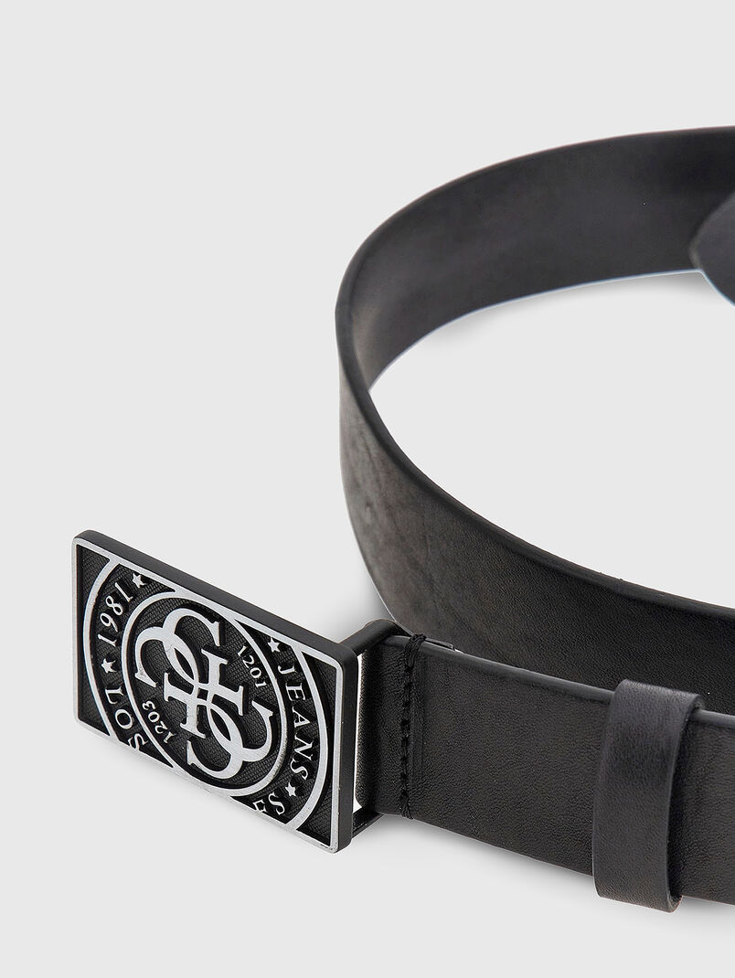Leather belt with logo buckle - 3