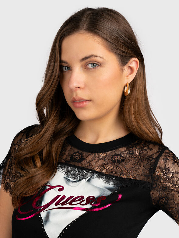 T-shirt with lace and logo print - 6
