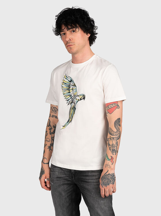 Тениска с арт принт на папагал - 1