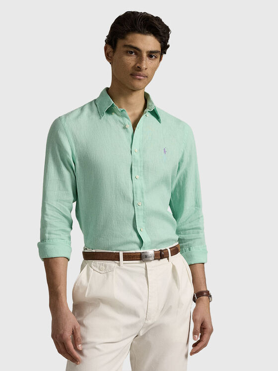 Слим риза от лен с дълъг ръкав - 1