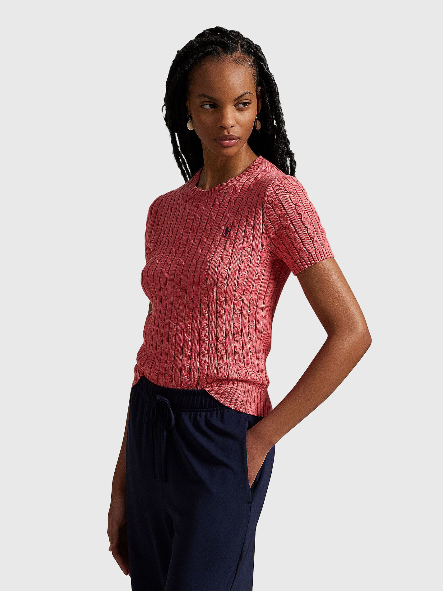 Cable knit cotton short sleeve jumper brand POLO RALPH LAUREN