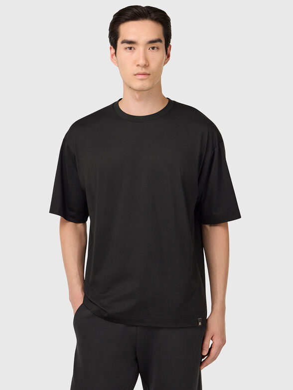 Black cotton blend T-shirt  - 1