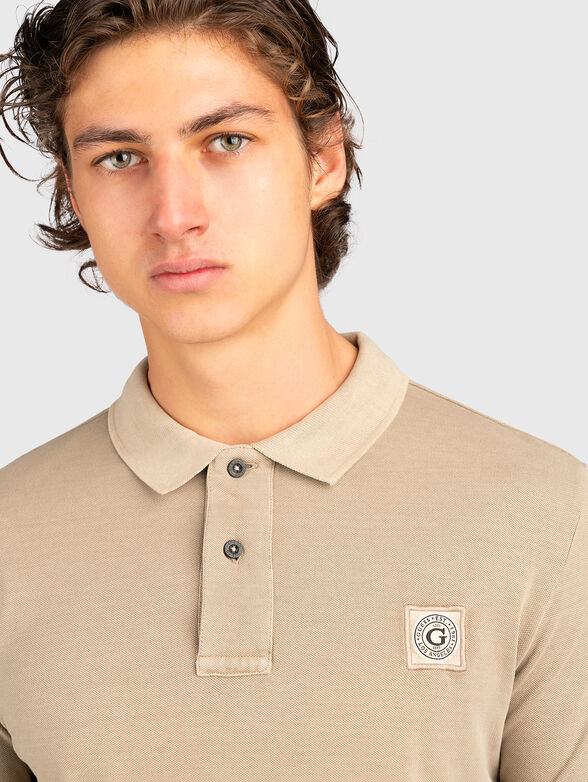 Beige cotton polo shirt with logo patch - 4