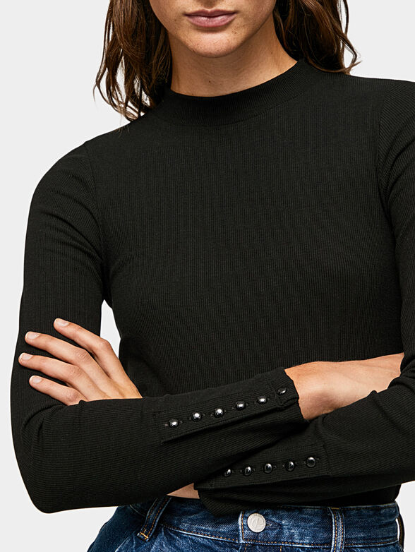 LARA black blouse with accent buttons - 4