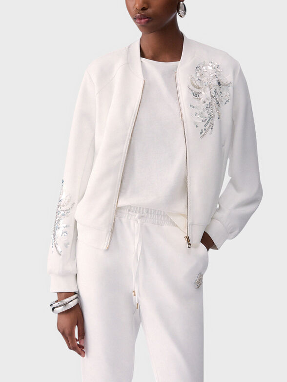 Sweatshirt with zip and bejewelled embellishment - 1
