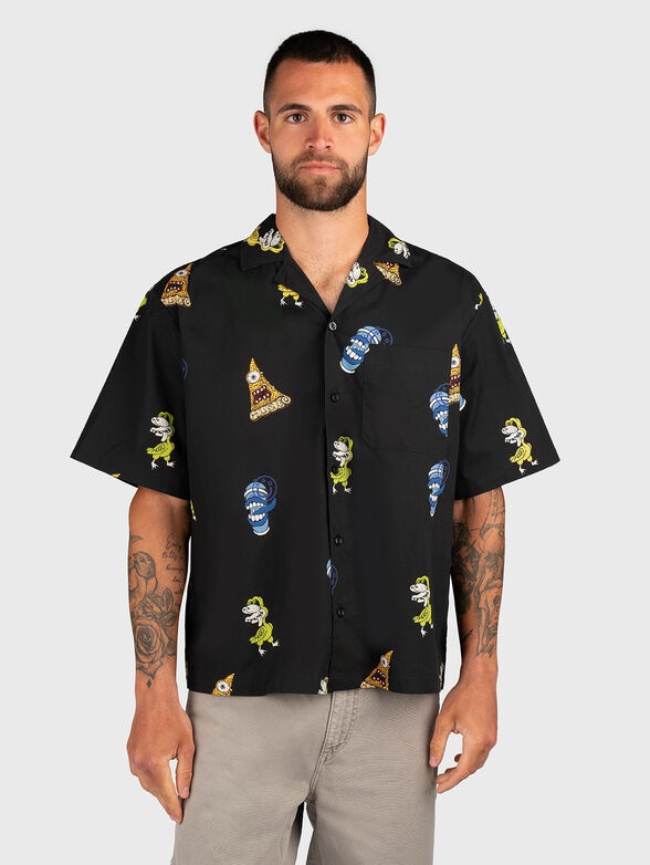 Short sleeved cotton shirt with print - 1