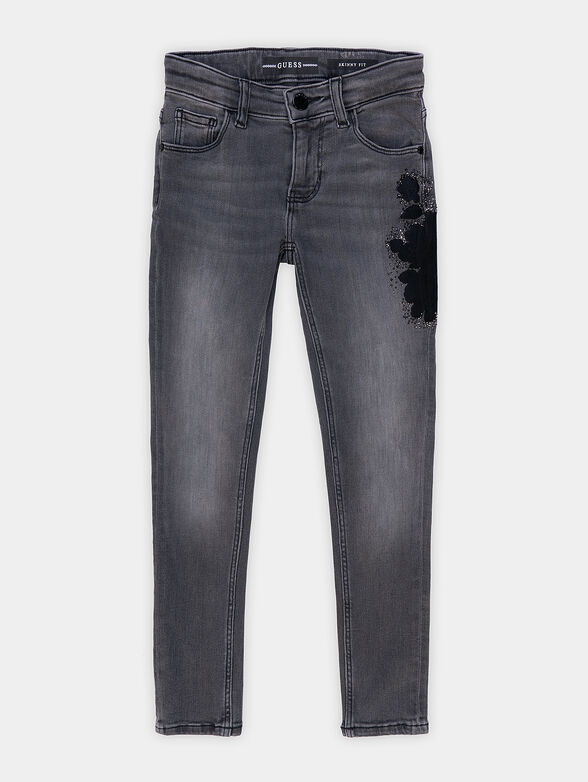 Jeans with washed effect and shiny applications - 1