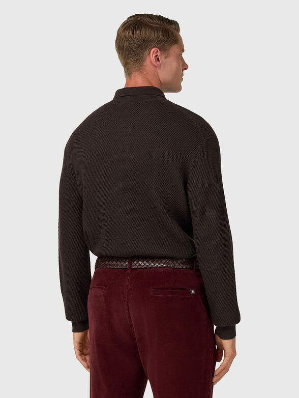 Textured polo shirt in dark brown - 3