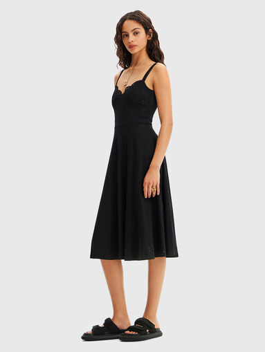 Black midi dress with English embroidery - 3