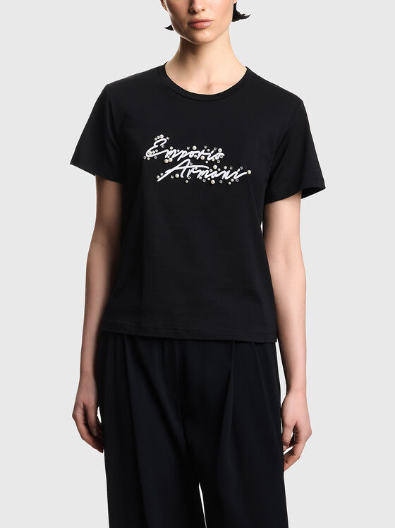 Black T-shirt with an embroidered logo - 1