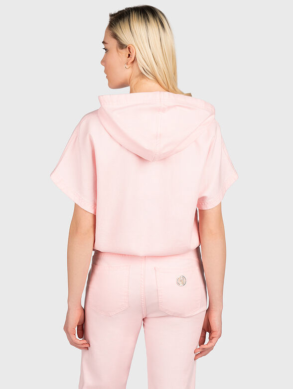 Pink hooded sweatshirt with short sleeves - 3