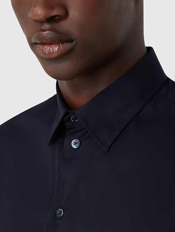 Dark blue cotton blend shirt - 4