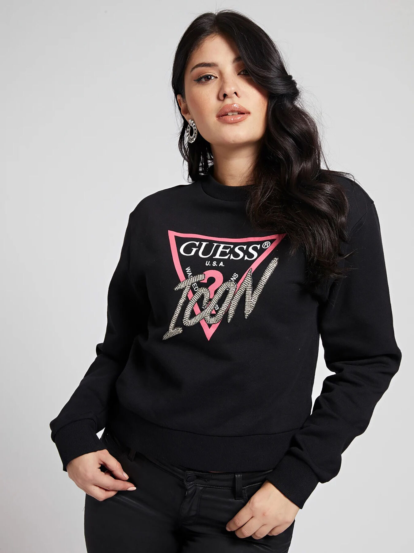 ICON Black cotton sweatshirt brand GUESS Globalbrandsstore en
