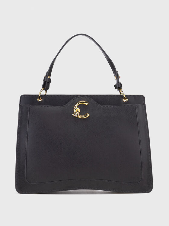 Кожена чанта със златисти детайли - 1