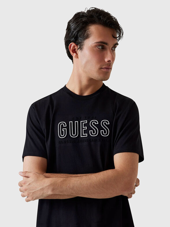 Cotton T-shirt with oval neckline in beige - 4