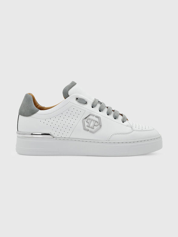 White sports shoes with dark blue details - 1
