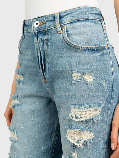 Jeans with abrasions and crystal applications - 2