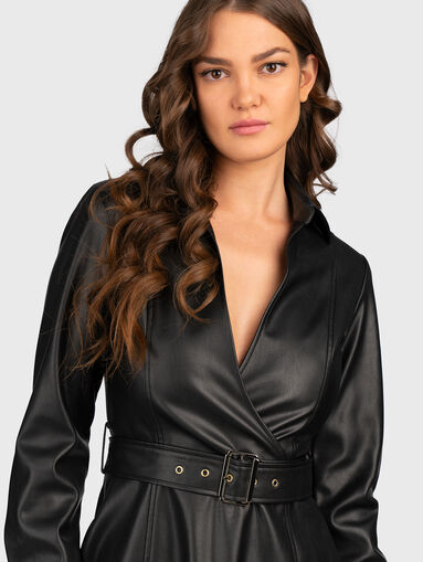 Belted black midi dress - 4