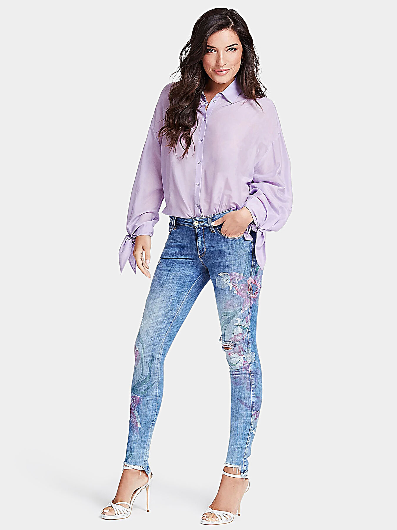 SEXY CURVE Skinny jeans with floral motifs brand GUESS