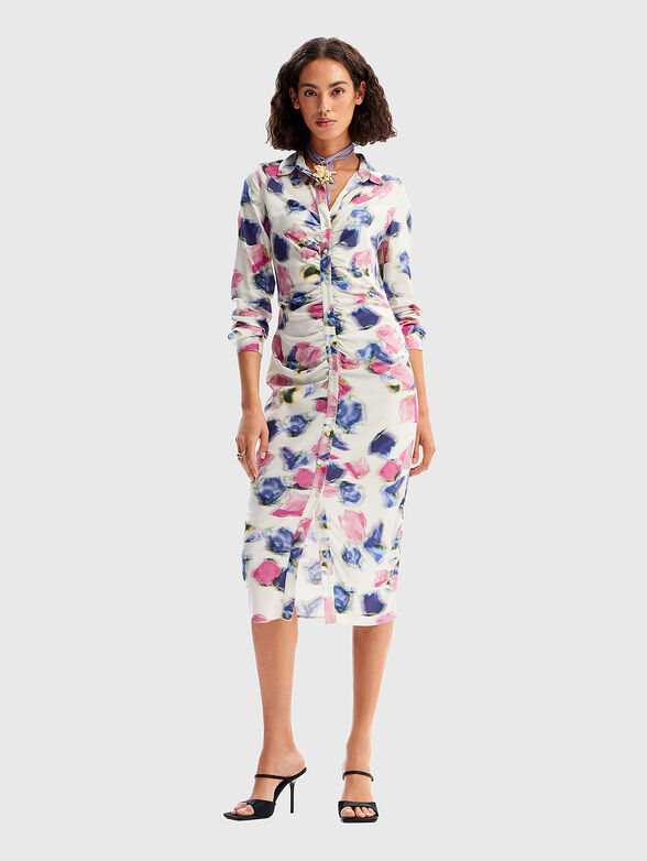 Slim dress with multicolour print - 0