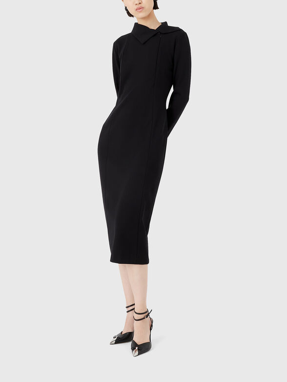 Midi dress with long sleeves and accent neckline - 1