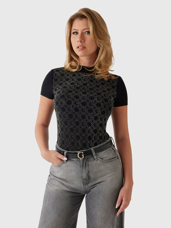 Cotton T-shirt with 4G logo rhinestones - 1