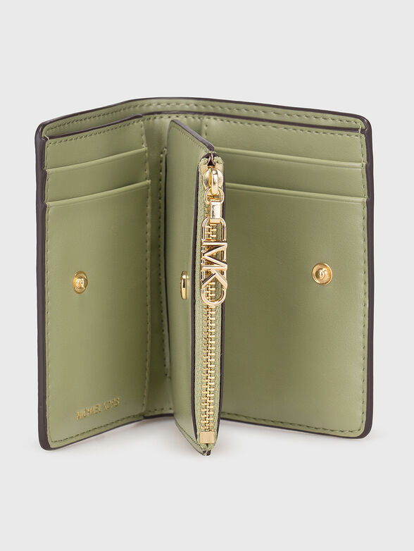 Beige leather wallet with logo - 4