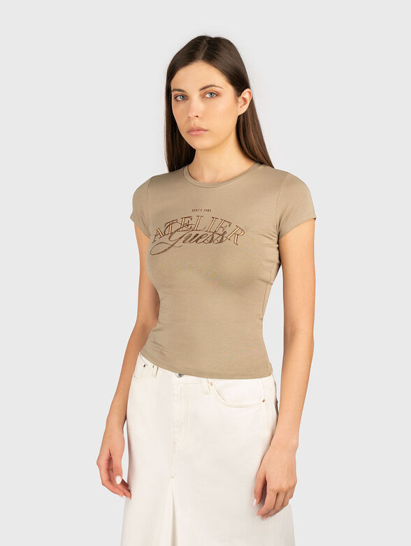 Cotton T-shirt with oval neckline and logo - 1