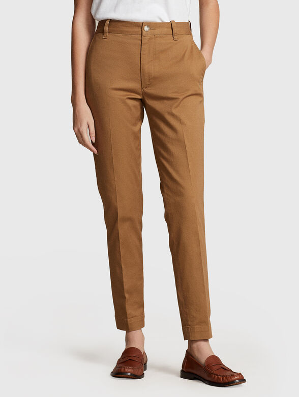 Cropped cotton blend chino trousers - 1