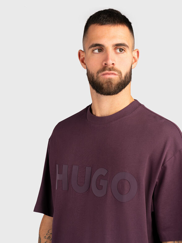 Cotton T-shirt with oval neckline in beige - 4