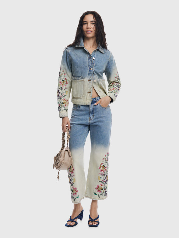 Denim jacket with floral embroidery - 2