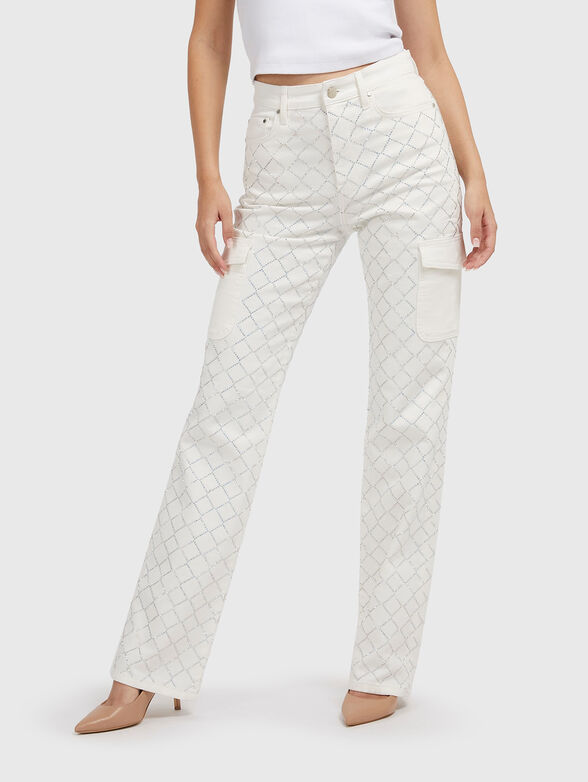 Cargo jeans with appliqued rhinestones - 1