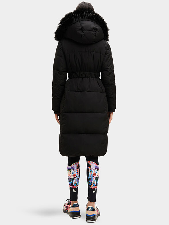 Black long padded jacket with belt - 2