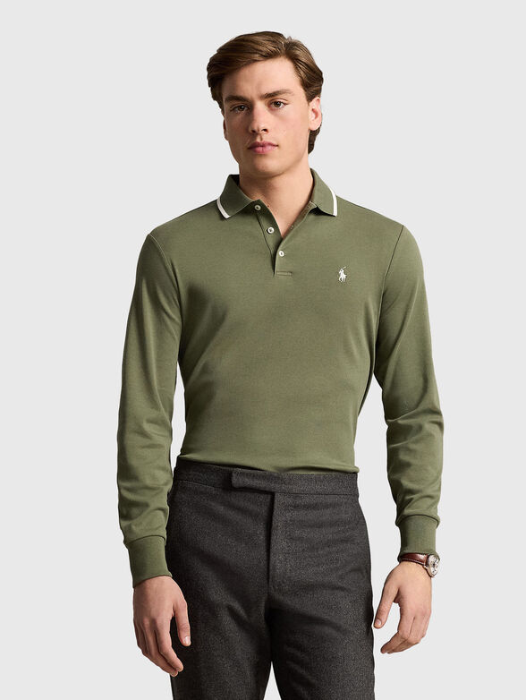 Green long sleeve polo shirt - 1