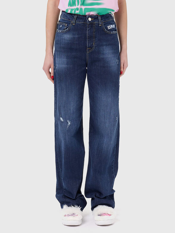 Wild-leg dark blue jeans - 1