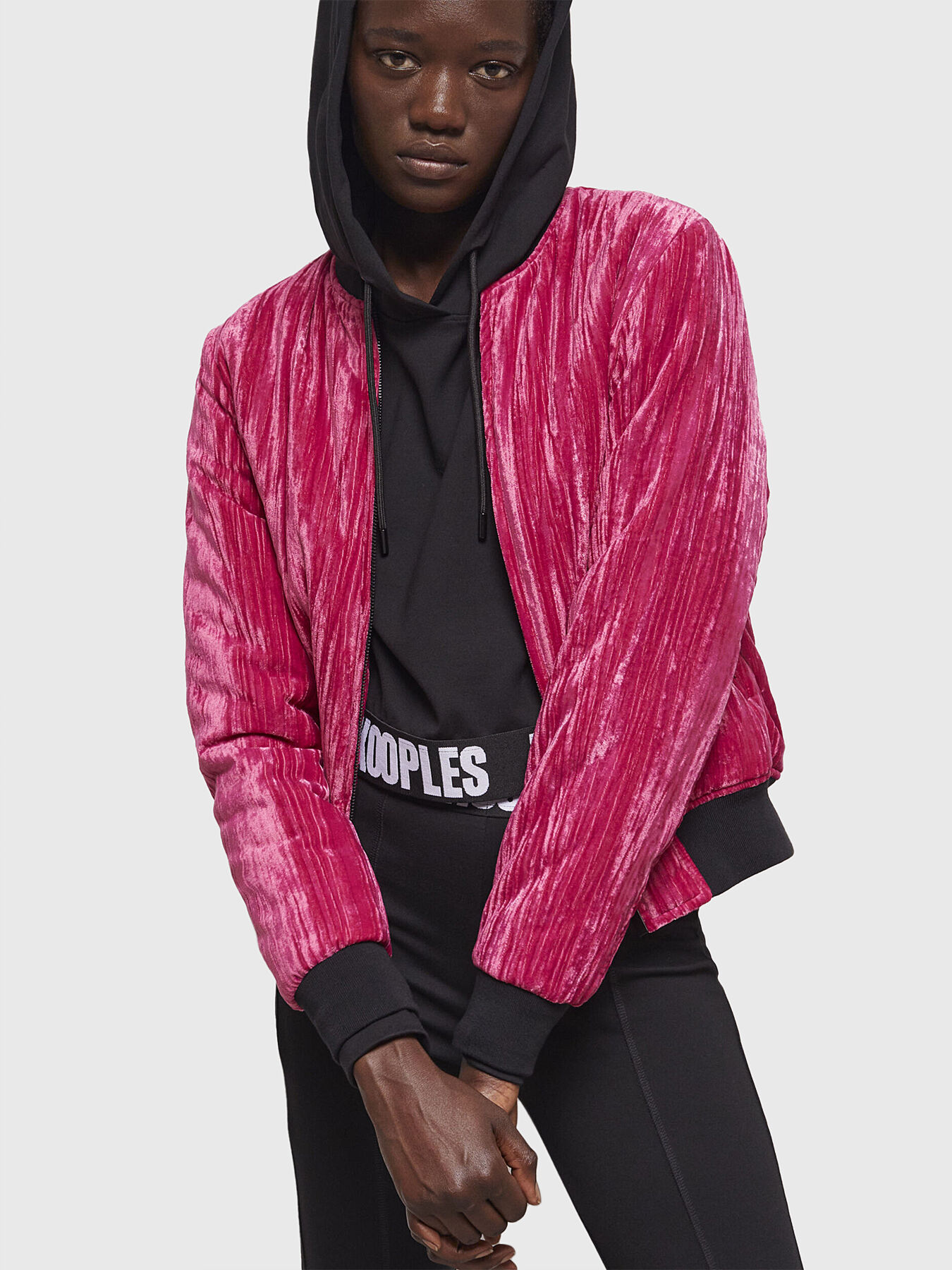Velvet bomber jacket in fuxia colour brand THE KOOPLES Globalbrandsstore en