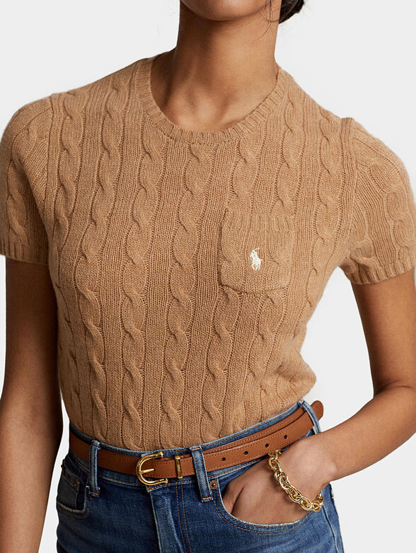 Knitted sweater with short sleeve and pocket - 4