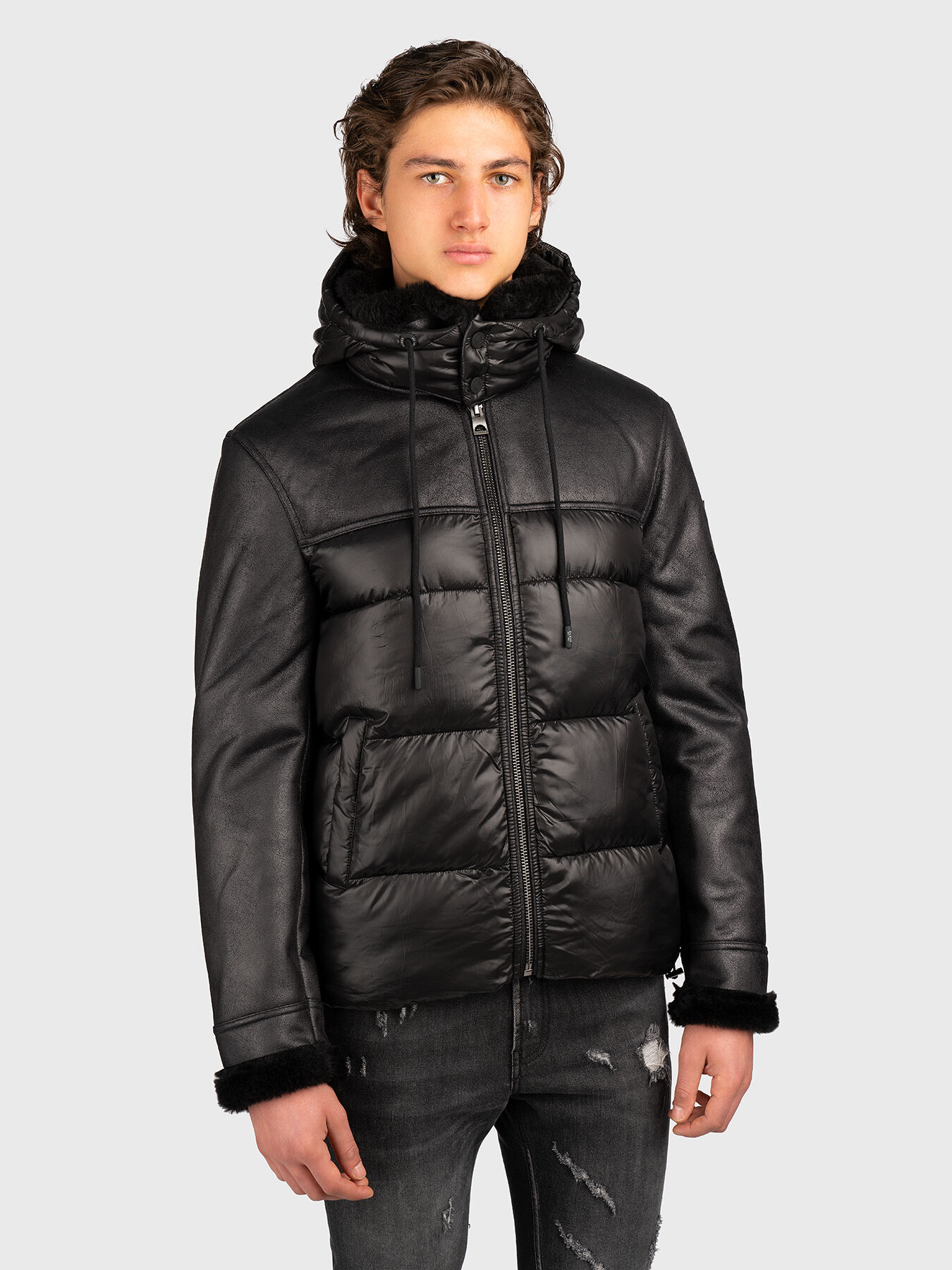 Guess leather jacket with removable hood 2025