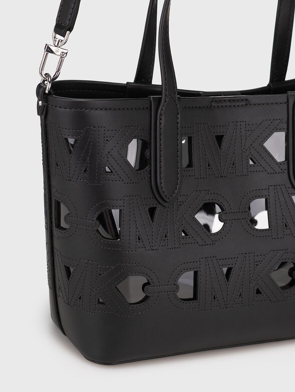 Perforated logo-detail handbag in black  - 5