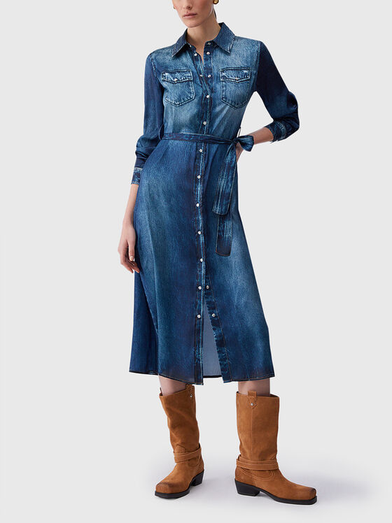 Миди рокля с ефект на деним - 1