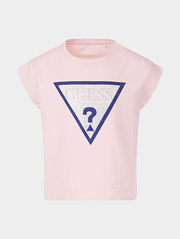 Pink T-shirt with logo print and crystals - 1