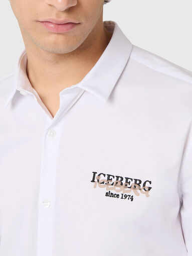 White cotton blend shirt with logo detail - 5